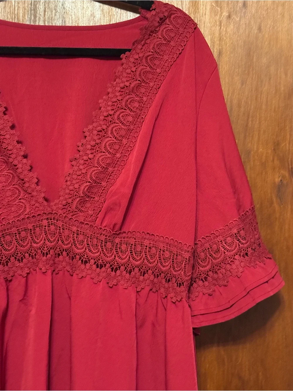 Women’s Plus Size Red Crochet Cottagecore Tunic Dress Size 3XL